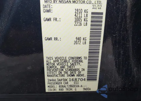 2013 Nissan Altima 2.5 Sv z USA, uszkodzony, nr VIN 1N4AL3AP3DC168704